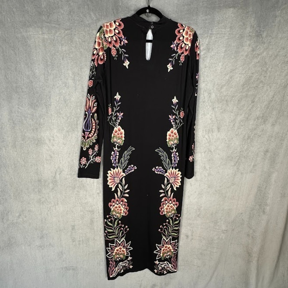 Farm Rio Anthropologie Dress Womens GG US Extra Large Black Floral Stretch Boho - Picture 7 of 14